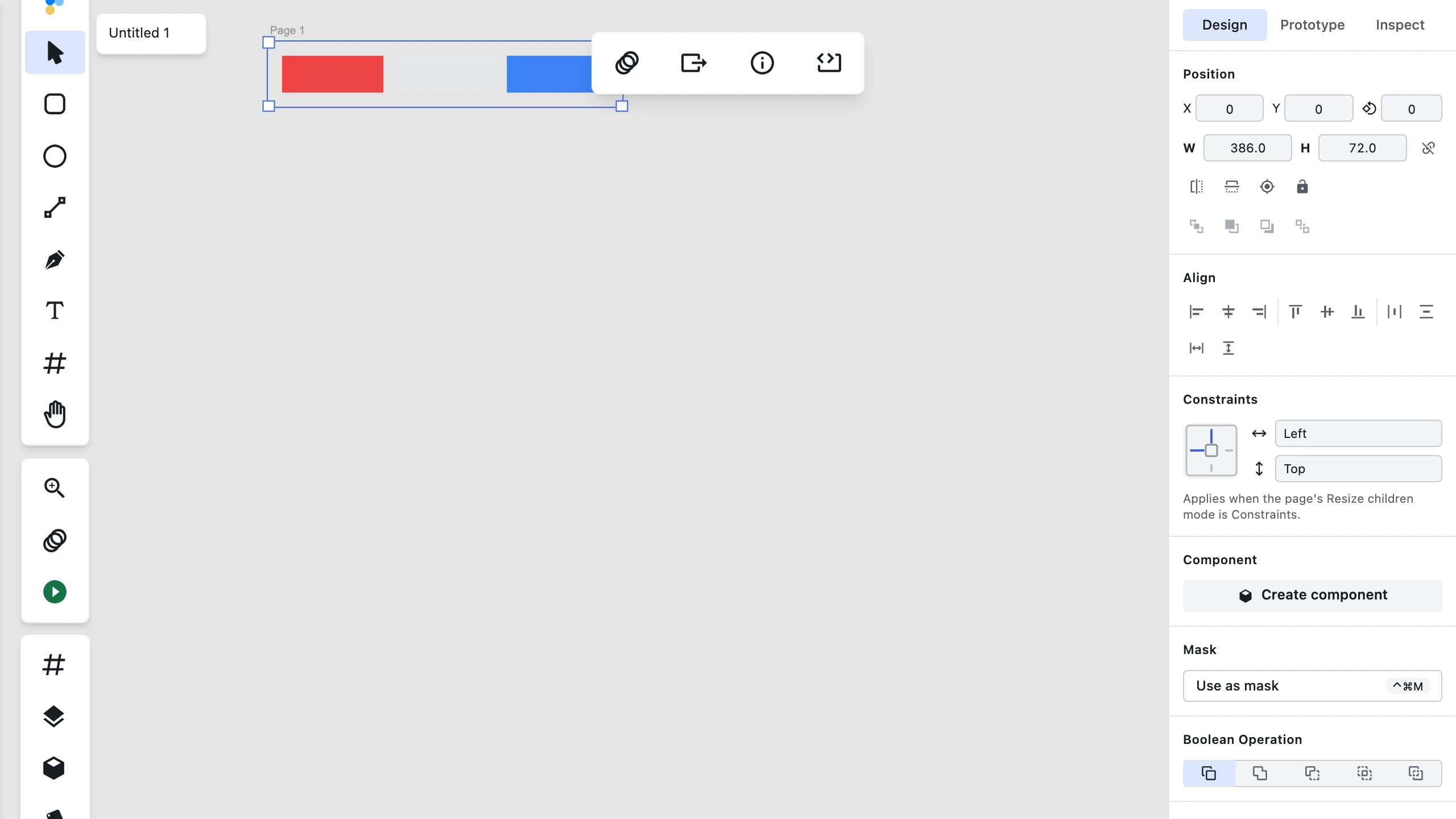 The finished auto-layout button bar after reordering: the dragged button now leads the row, spacing and padding intact.