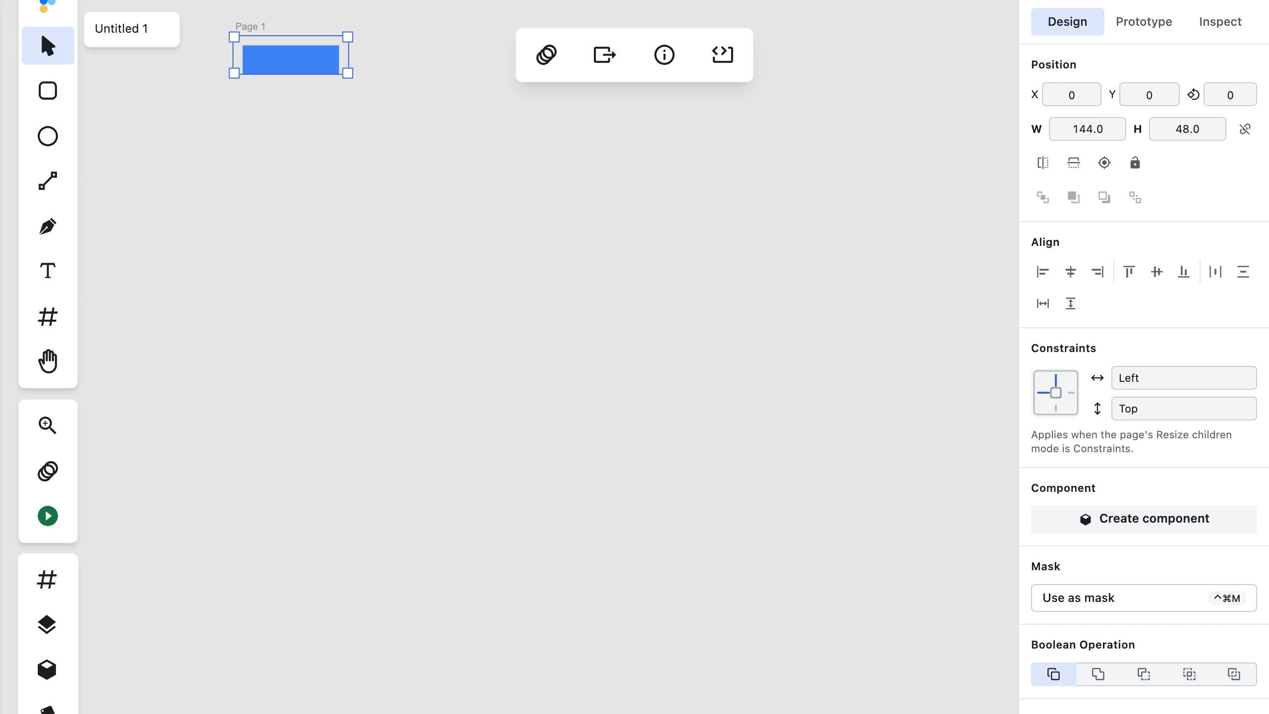 The Figpea design panel with a single group selected, showing the Auto layout section: a direction toggle, a Gap field, a linked four-side Padding control, Primary and Counter axis alignment dropdowns, and Sizing set to Hug contents.