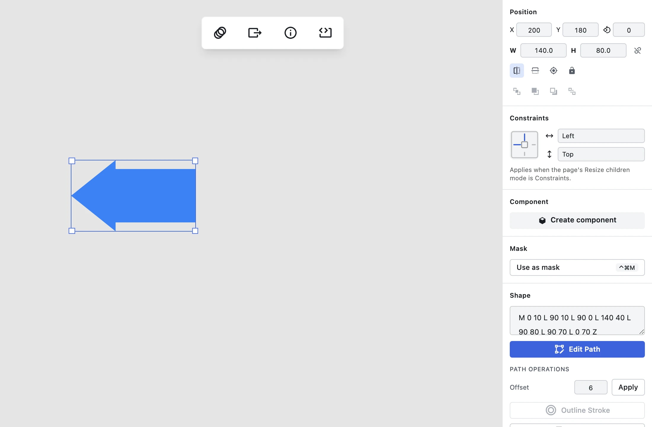 Inspector panel displaying the mirrored state of the layer after a Shift+H keyboard shortcut in Figpea.
