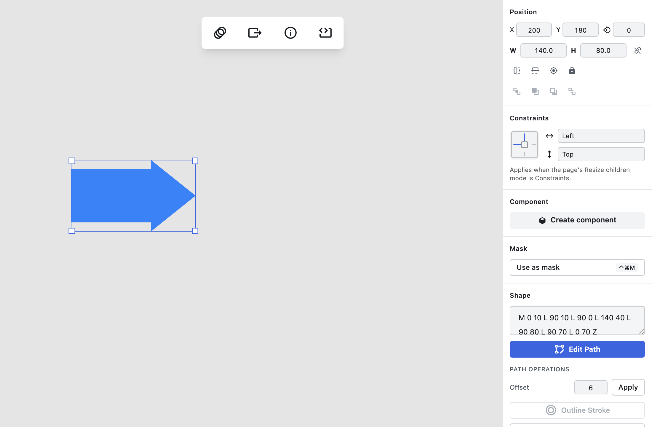 Animated WebP showing a right-pointing arrow layer being flipped horizontally via the Shift+H shortcut in Figpea.
