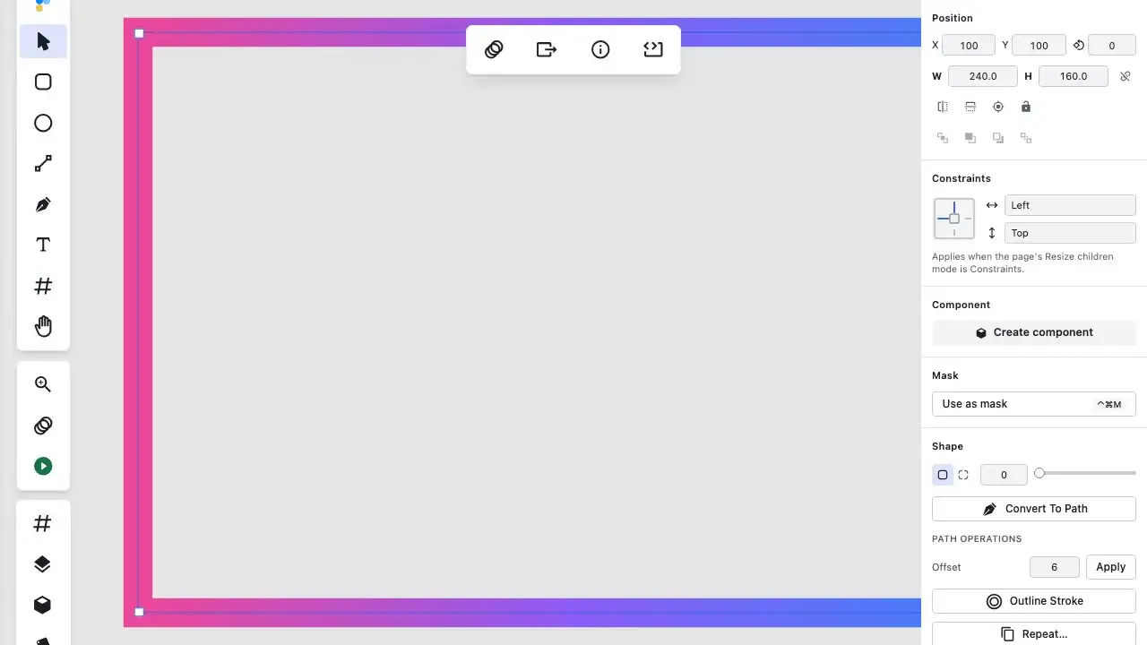 Animated capture showing editing gradient stroke properties in Figpea including adjusting stroke width and toggling paint options