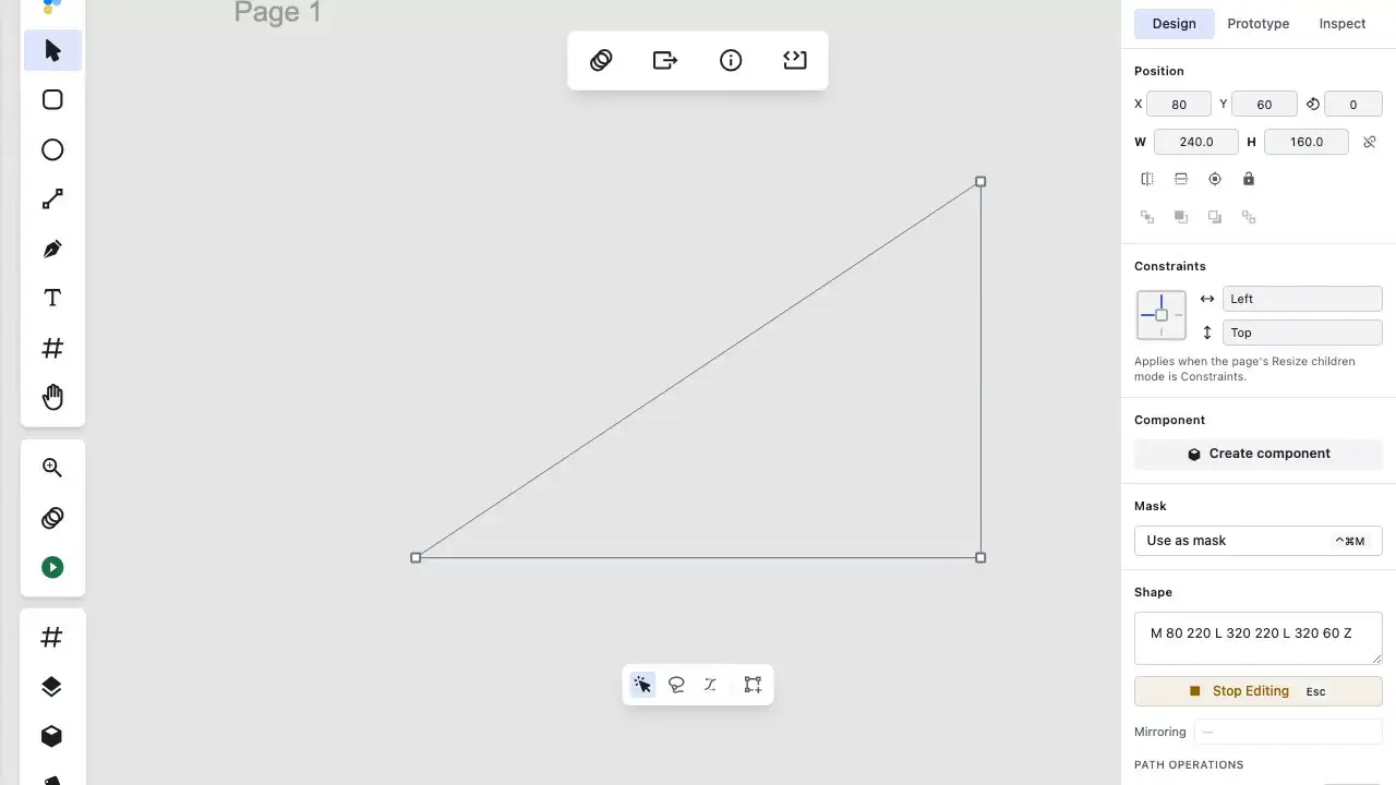Animation showing the Bend tool in Figpea dragging a straight vector path segment into a smooth curve and adding bézier handles to a corner anchor.