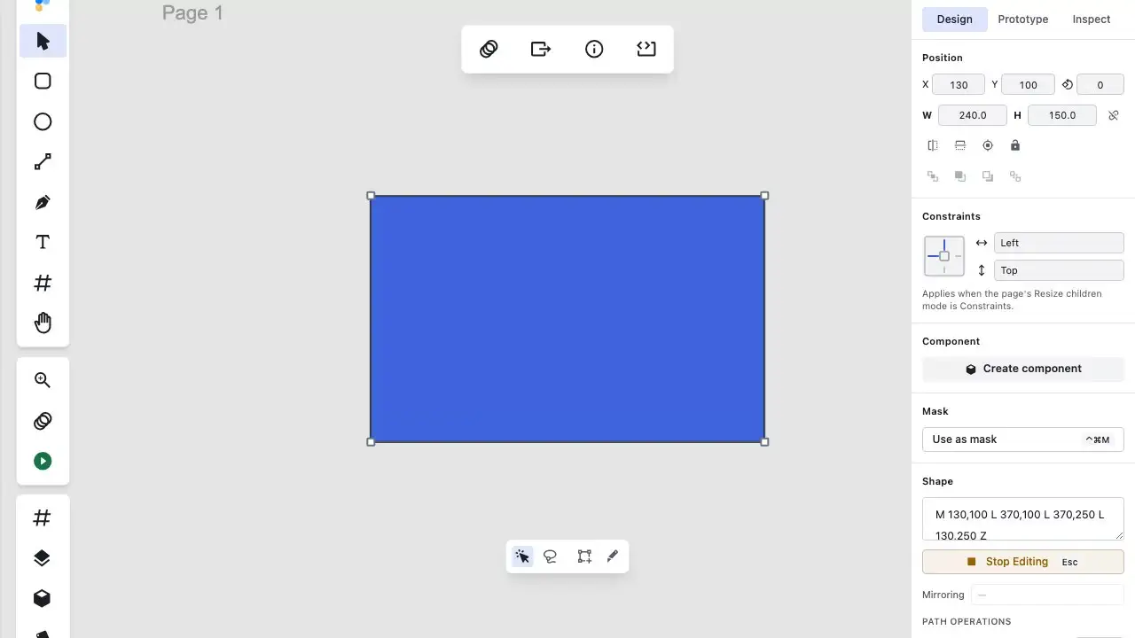 Animation showing splitting a vector path at a segment position using the Cut tool in Figpea.