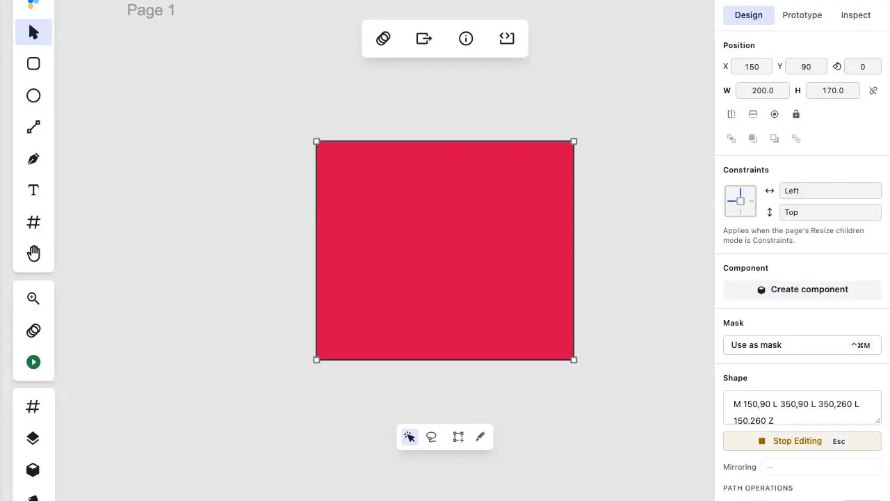 Animation showing dragging a cut line across a closed vector shape with the Cut tool in Figpea to divide it into two sibling layers.
