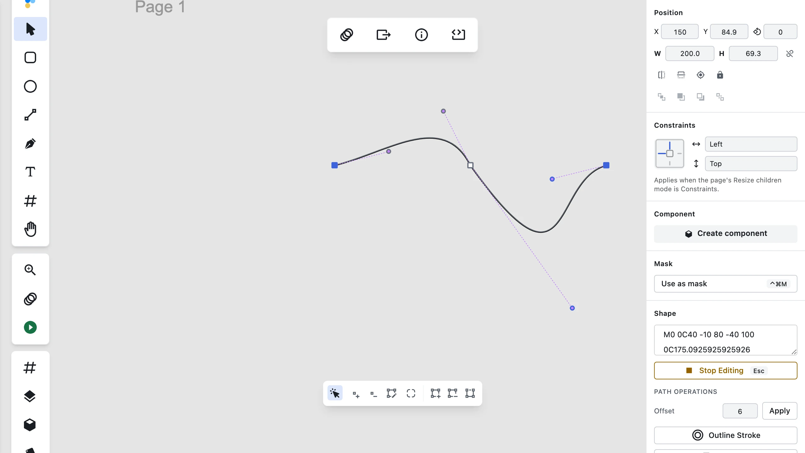 Editing an anchor point handle independently using the Ctrl modifier in Figpea