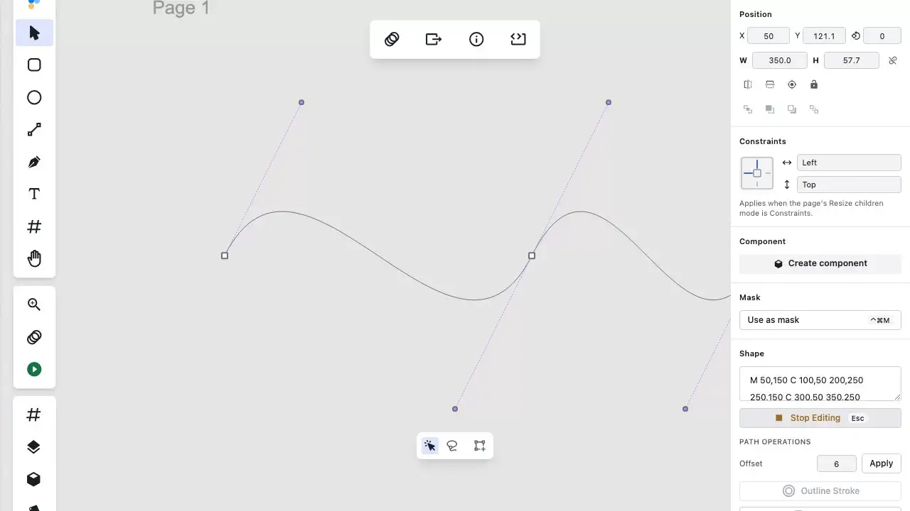 Animation showing drawing a freeform lasso loop around anchor points on a vector path in Figpea to select them.