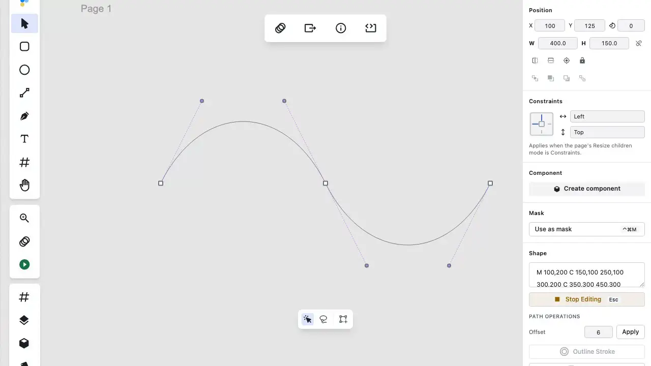 Animated demonstration of multi-point vector editing in Figpea: selecting anchor points, scaling with Shift for proportional aspect ratio, rotating with 15-degree angle snapping, and holding Space to reposition mid-gesture.