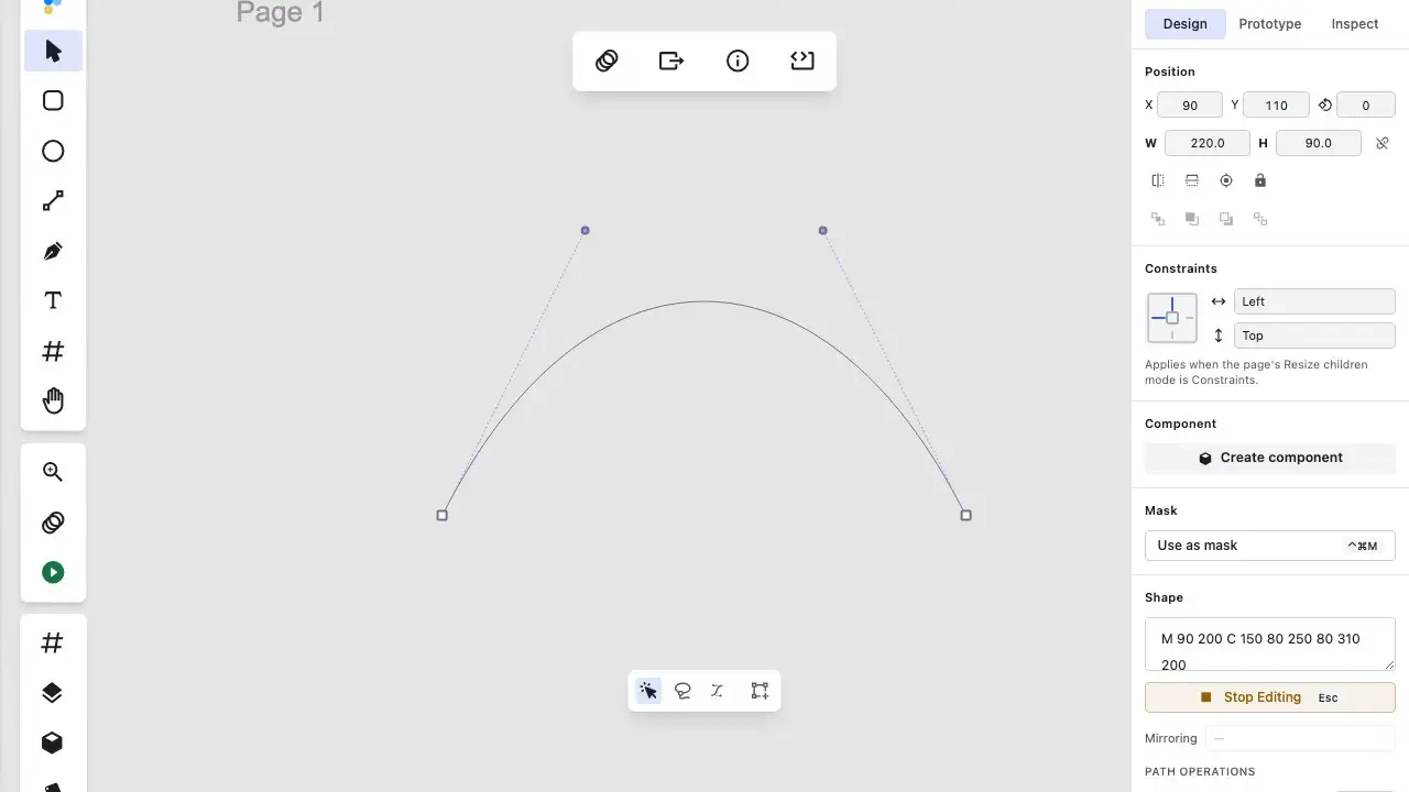Animation showing parallel handle movement in Figpea when dragging multiple selected bézier handles with Shift held.