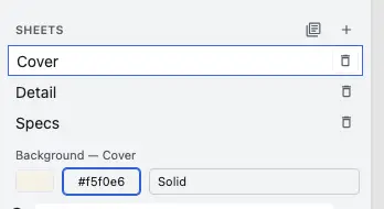 The sheet list mid-drag: the Specs row is picked up and the Cover row beneath it is highlighted as the drop target.
