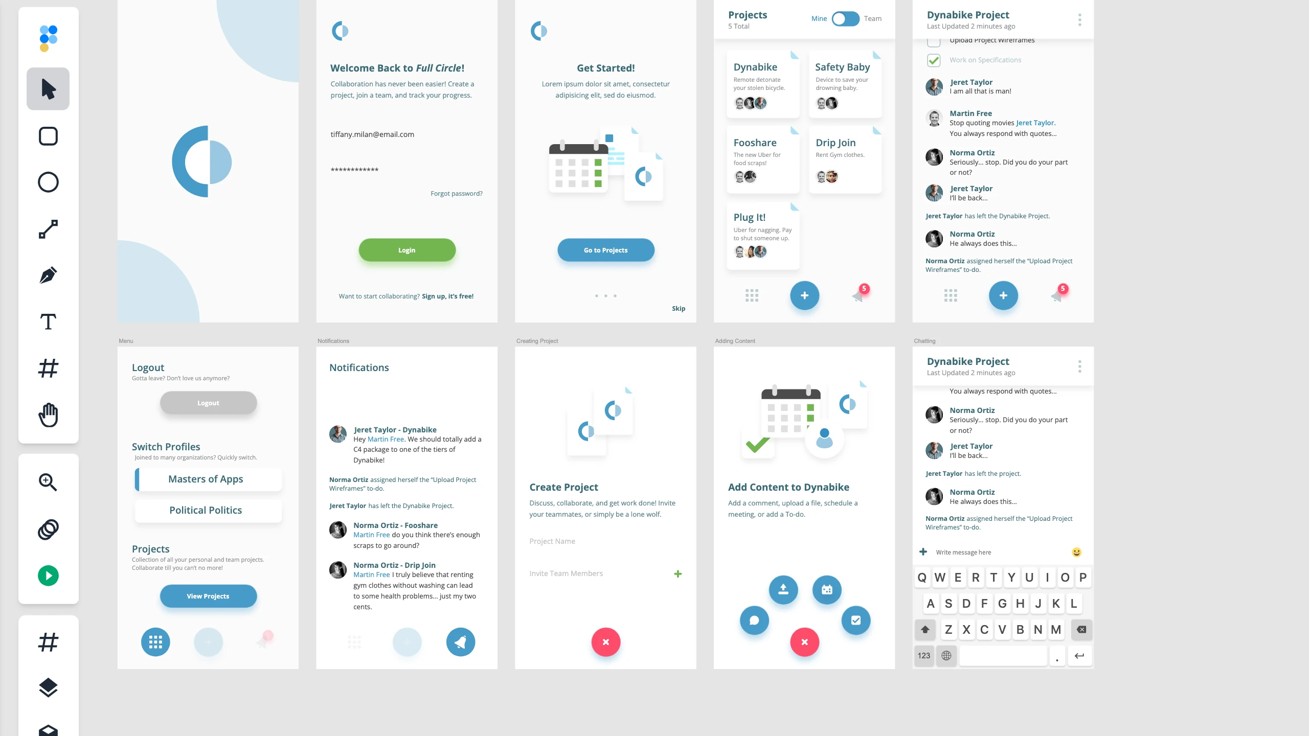 The "Full Circle" Adobe XD sample opened in Figpea with its component instances and imagery intact