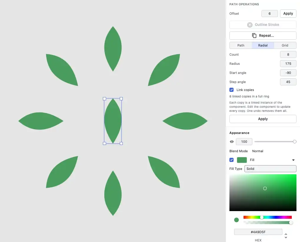 Animated demonstration of editing a master component in Figpea and updating all linked repeat instances