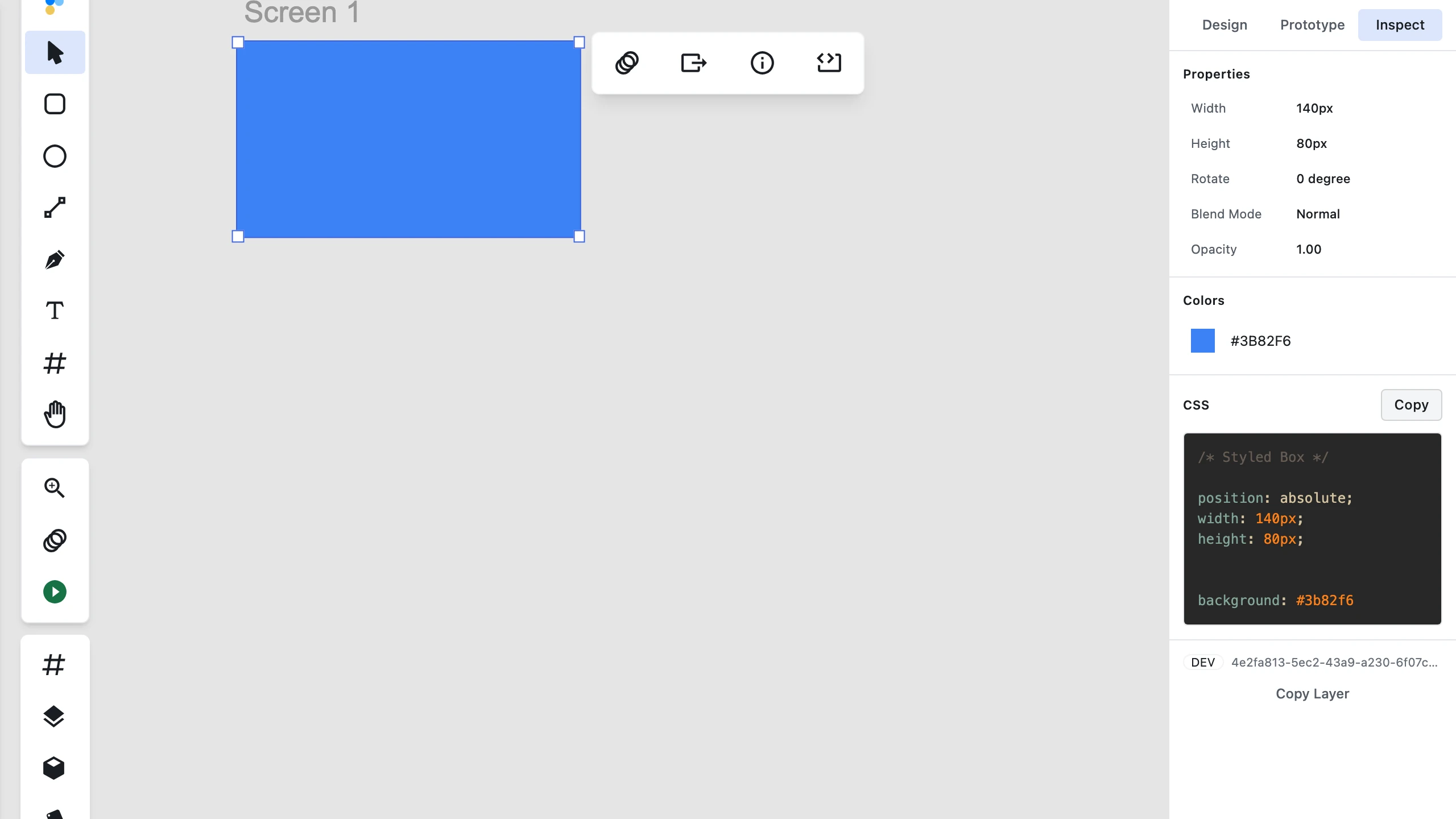Still capture showing the settled state after copying CSS code from Figpea's Inspect tab