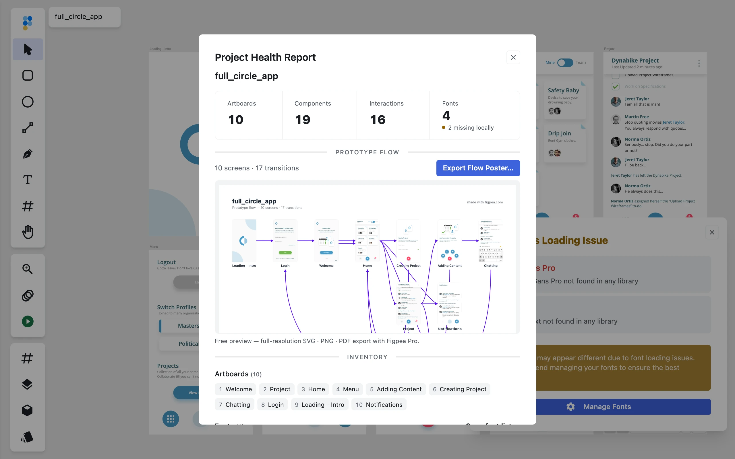 Free inline flow preview inside the health report with screens and transitions count